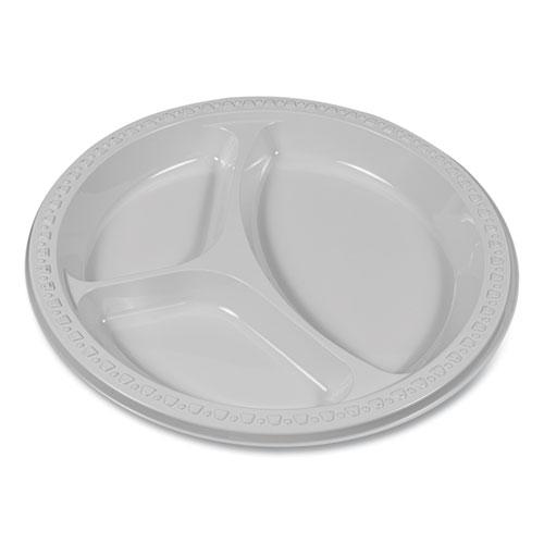 Plastic Dinnerware, Compartment Plates, 9" dia, White, 125/Pack. Picture 4
