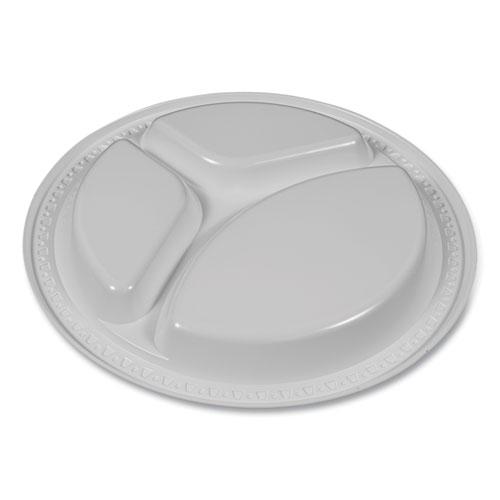 Plastic Dinnerware, Compartment Plates, 9" dia, White, 125/Pack. Picture 5