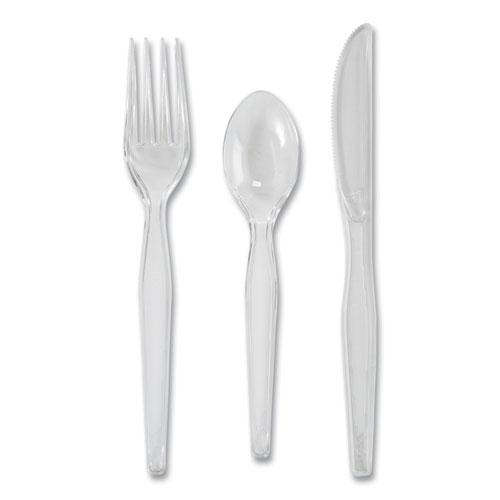 Heavyweight Polystyrene Cutlery, Clear, Knives/Spoons/Forks, 180/Pack, 10 Packs/Carton. Picture 2