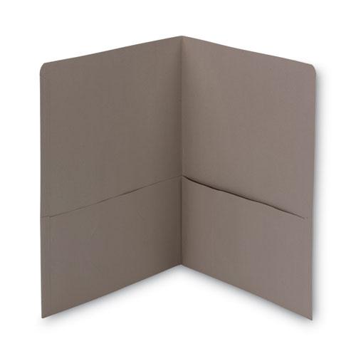 Two-Pocket Folder, Embossed Leather Grain Paper, Gray, 25/Box. Picture 3