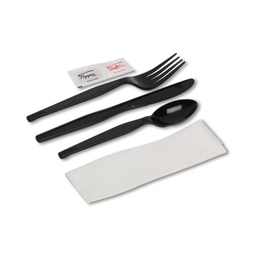 Wrapped Tableware/Napkin Packets, Fork/Knife/Spoon/Napkin, Black, 250/Carton. Picture 2