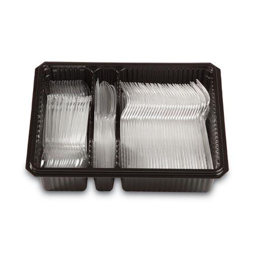 Combo Pack, Tray with Clear Plastic Utensils, 90 Forks, 30 Knives, 60 Spoons. Picture 4