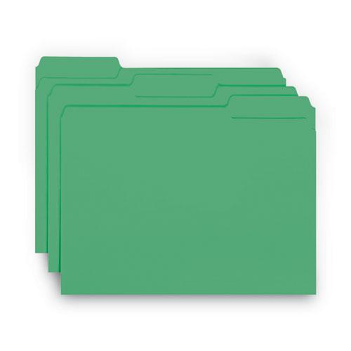 Interior File Folders, 1/3-Cut Tabs: Assorted, Letter Size, 0.75" Expansion, Green, 100/Box. Picture 6