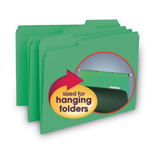 Interior File Folders, 1/3-Cut Tabs: Assorted, Letter Size, 0.75" Expansion, Green, 100/Box. Picture 7