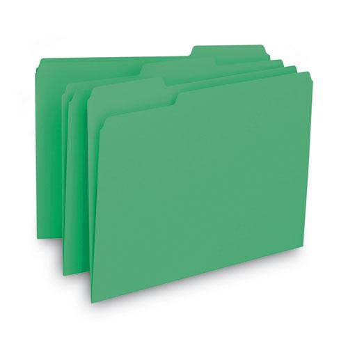 Interior File Folders, 1/3-Cut Tabs: Assorted, Letter Size, 0.75" Expansion, Green, 100/Box. Picture 5