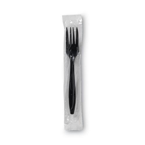 Individually Wrapped Heavyweight Forks, Polypropylene, Black, 1,000/Carton. The main picture.