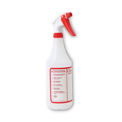 Trigger Spray Bottle, 32 oz, Clear/Red, HDPE, 3/Pack. Picture 4