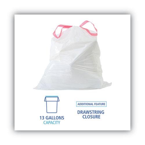 Drawstring Kitchen Bags, 13 gal, 0.8 mil, White, 50 Bags/Roll, 2 Rolls/Carton. Picture 2