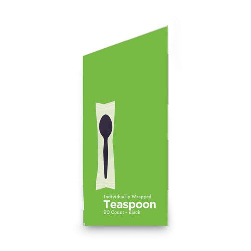 Grab’N Go Wrapped Cutlery, Teaspoons, Black, 90/Box, 6 Box/Carton. Picture 6