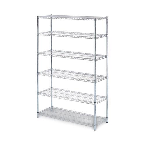 NSF Certified 6-Shelf Wire Shelving Kit, 48w x 18d x 72h, Silver. Picture 1