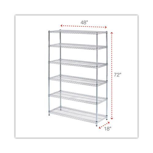 NSF Certified 6-Shelf Wire Shelving Kit, 48w x 18d x 72h, Silver. Picture 2