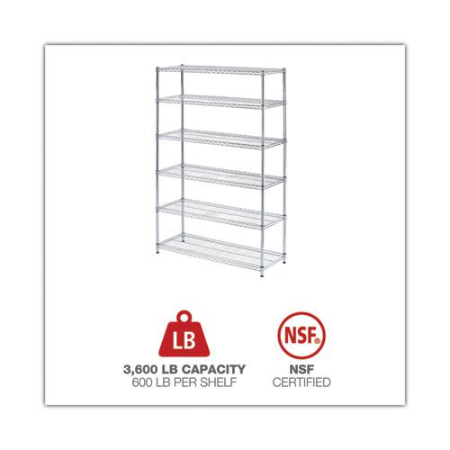 NSF Certified 6-Shelf Wire Shelving Kit, 48w x 18d x 72h, Silver. Picture 5