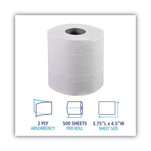 2-Ply Toilet Tissue, Septic Safe, White, 156.25 ft Roll Length, 500 Sheets/Roll, 96 Rolls/Carton. Picture 3