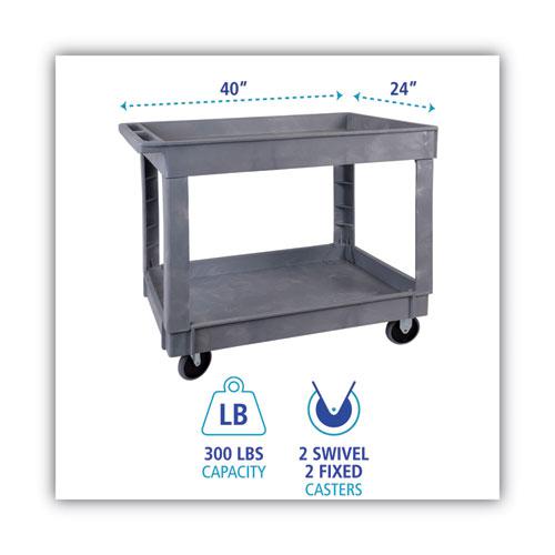 Two-Shelf Utility Cart, Plastic, 2 Shelves, 300 lb Capacity, 24" x 40" x 31.5", Gray. Picture 2