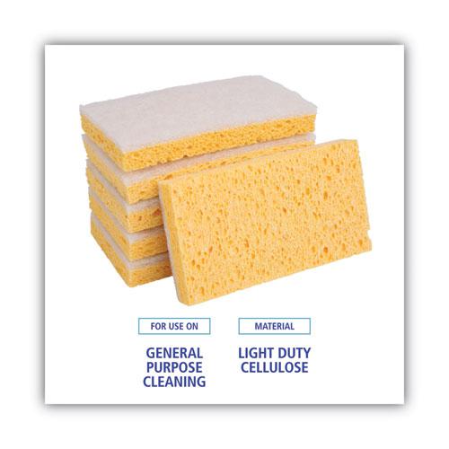 Scrubbing Sponge, Light Duty, 3.6 x 6.1, 0.7" Thick, Yellow/White, Individually Wrapped, 20/Carton. Picture 3