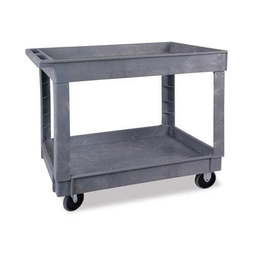 Two-Shelf Utility Cart, Plastic, 2 Shelves, 300 lb Capacity, 24" x 40" x 31.5", Gray. Picture 1