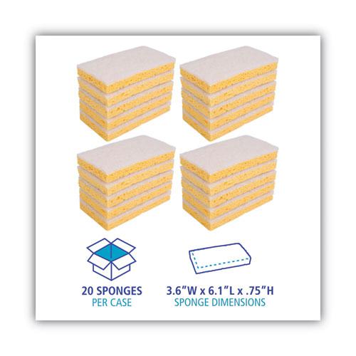 Scrubbing Sponge, Light Duty, 3.6 x 6.1, 0.7" Thick, Yellow/White, Individually Wrapped, 20/Carton. Picture 4