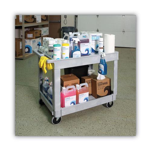 Two-Shelf Utility Cart, Plastic, 2 Shelves, 300 lb Capacity, 24" x 40" x 31.5", Gray. Picture 6
