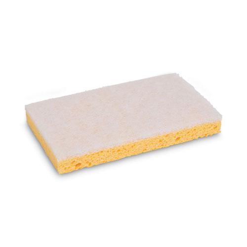 Scrubbing Sponge, Light Duty, 3.6 x 6.1, 0.7" Thick, Yellow/White, Individually Wrapped, 20/Carton. The main picture.