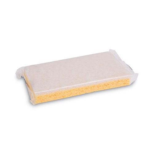 Scrubbing Sponge, Light Duty, 3.6 x 6.1, 0.7" Thick, Yellow/White, Individually Wrapped, 20/Carton. Picture 2