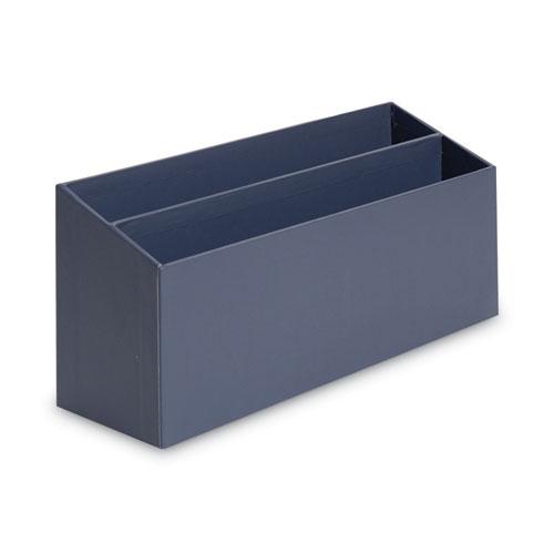 Four-Piece Desk Organization Kit, Magazine Holder/Paper Tray/Pencil Cup/Storage Bin, Chipboard, Navy. Picture 2
