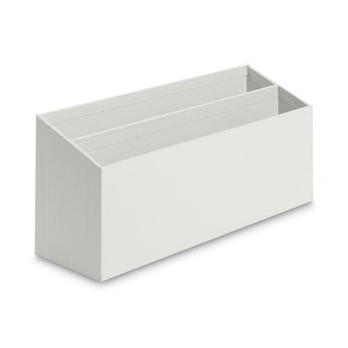 Four-Piece Desk Organization Kit, Magazine Holder/Paper Tray/Pencil Cup/Storage Bin, Chipboard, Gray. Picture 6