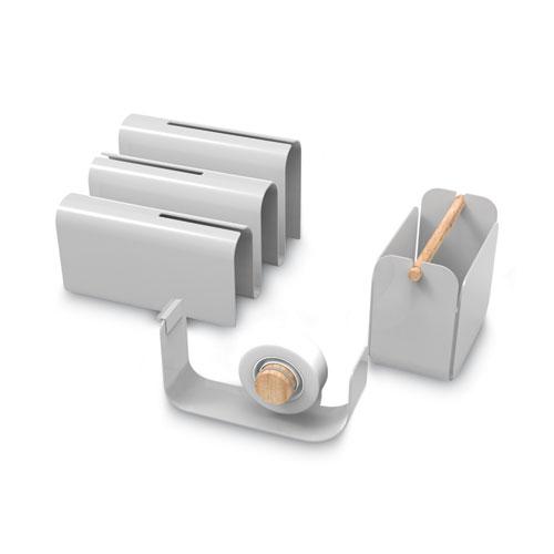 Arc Desktop Organization Kit, Letter Sorter/Tape Dispenser/Utility Cup, Metal, Gray. Picture 1