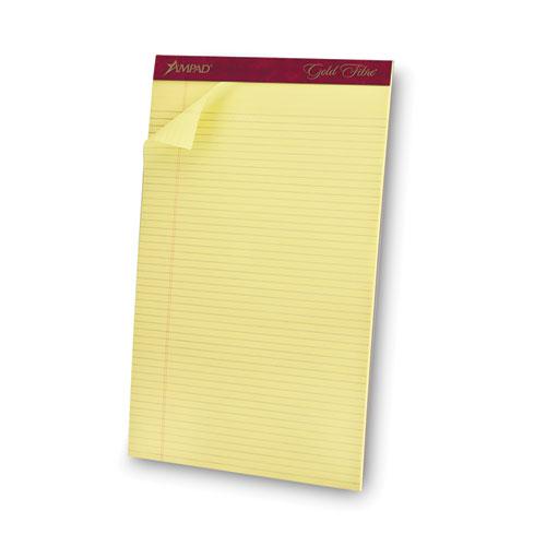Gold Fibre Quality Writing Pads, Narrow Rule, 50 Canary-Yellow 8.5 x 14 Sheets, Dozen. Picture 3