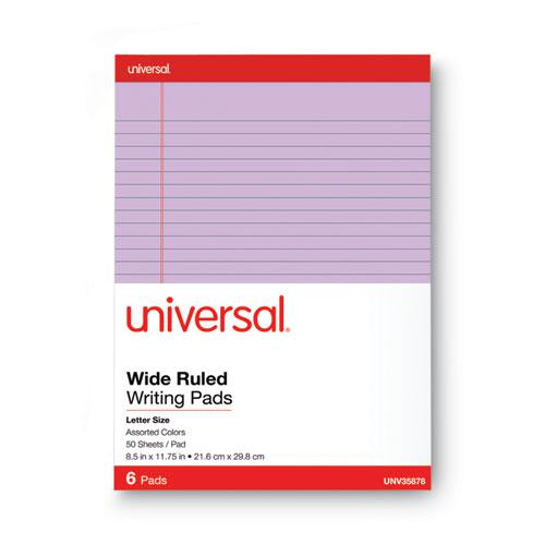 Colored Perforated Ruled Writing Pads, Wide/Legal Rule, 50 Assorted Color 8.5 x 11.75 Sheets, 6/Pack. Picture 3