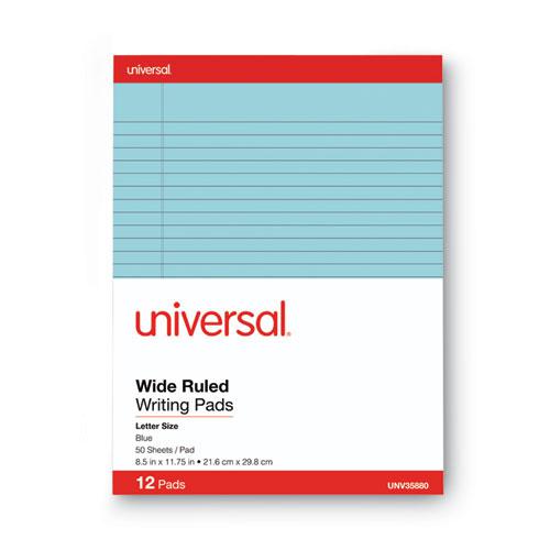 Colored Perforated Ruled Writing Pads, Wide/Legal Rule, 50 Blue 8.5 x 11 Sheets, Dozen. Picture 3