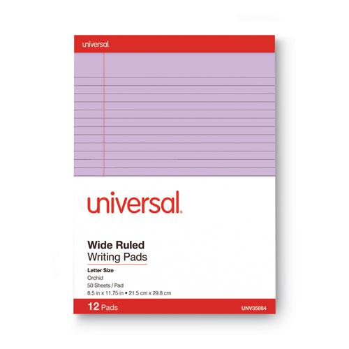Colored Perforated Ruled Writing Pads, Wide/Legal Rule, 50 Orchid 8.5 x 11 Sheets, Dozen. Picture 3