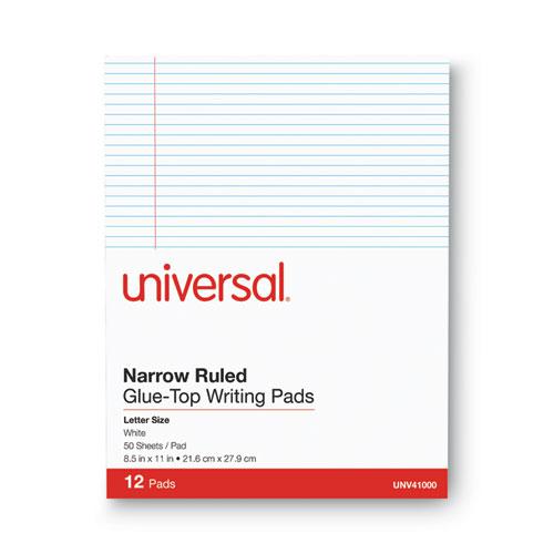 Glue Top Pads, Narrow Rule, 50 White 8.5 x 11 Sheets, Dozen. Picture 3