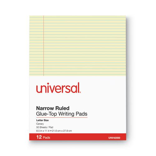 Glue Top Pads, Narrow Rule, 50 Canary-Yellow 8.5 x 11 Sheets, Dozen. Picture 3