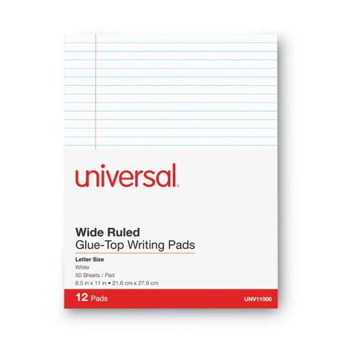 Glue Top Pads, Wide/Legal Rule, 50 White 8.5 x 11 Sheets, Dozen. Picture 3