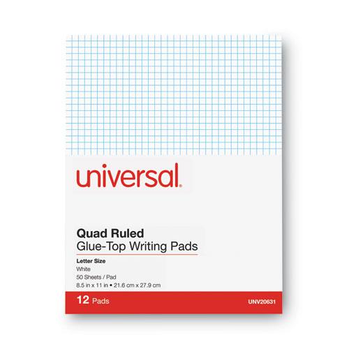 Quadrille-Rule Glue Top Pads, Quadrille Rule (4 sq/in), 50 White 8.5 x 11 Sheets, Dozen. Picture 3