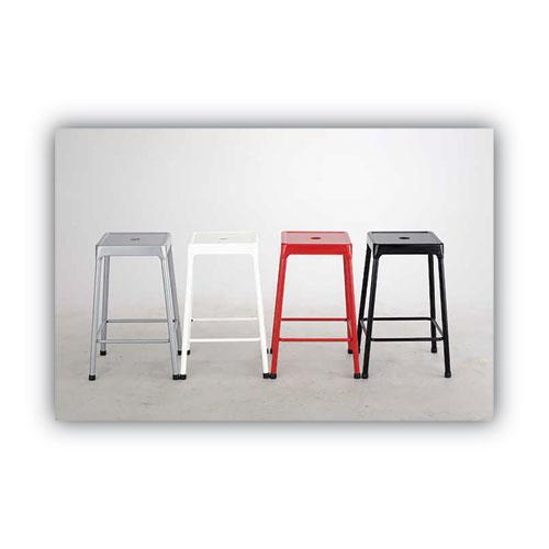 Counter-Height Steel Stool, Backless, Supports Up to 250 lb, 25" Seat Height, Silver. Picture 6