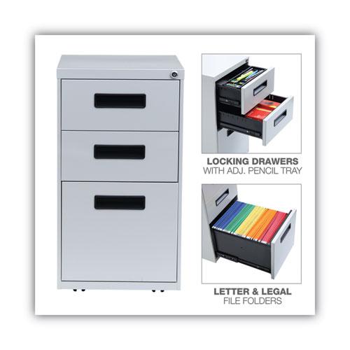 File Pedestal, Left or Right, 3-Drawers: Box/Box/File, Legal/Letter, Light Gray, 14.96" x 19.29" x 27.75". Picture 4