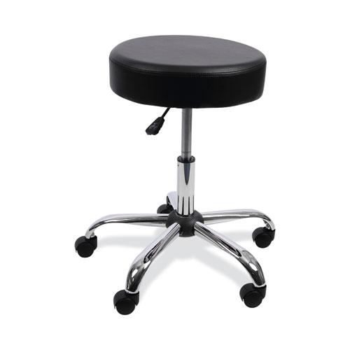 Height Adjustable Lab Stool, Backless, Supports Up to 275 lb, 19.69" to 24.80" Seat Height, Black Seat, Chrome Base. Picture 1