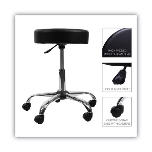 Height Adjustable Lab Stool, Backless, Supports Up to 275 lb, 19.69" to 24.80" Seat Height, Black Seat, Chrome Base. Picture 3