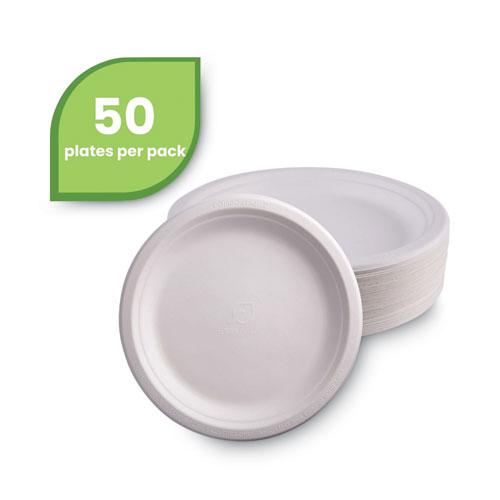 Renewable and Compostable Sugarcane Plates, 9" dia, Natural White, 50/Packs. Picture 2