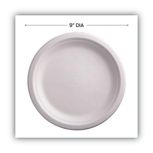 Renewable and Compostable Sugarcane Plates, 9" dia, Natural White, 50/Packs. Picture 3