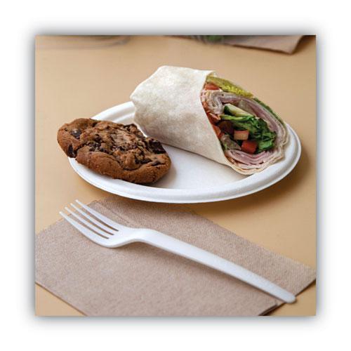 Renewable and Compostable Sugarcane Plates, 9" dia, Natural White, 50/Packs. Picture 5