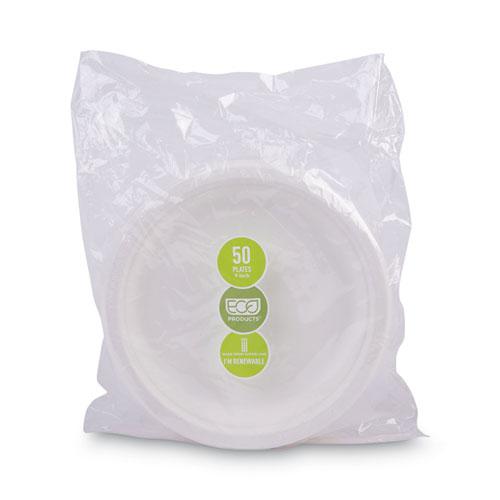 Renewable and Compostable Sugarcane Plates, 9" dia, Natural White, 50/Packs. Picture 7