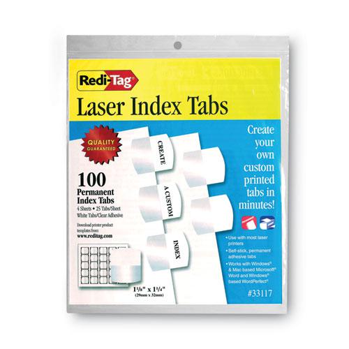Laser Printable Index Tabs, 1/5-Cut, White, 1.13" Wide, 100/Pack. Picture 1