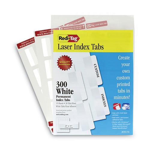 Laser Printable Index Tabs, 1/5-Cut, White, 2" Wide, 300/Pack. Picture 2