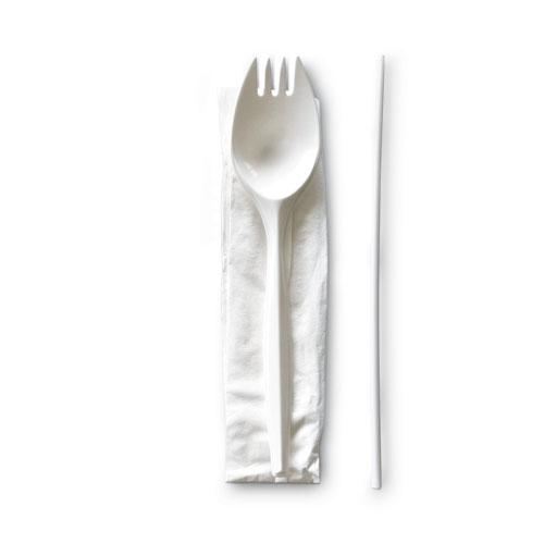School Cutlery Kit, Napkin/Spork/Straw, White, 1000/Carton. Picture 1
