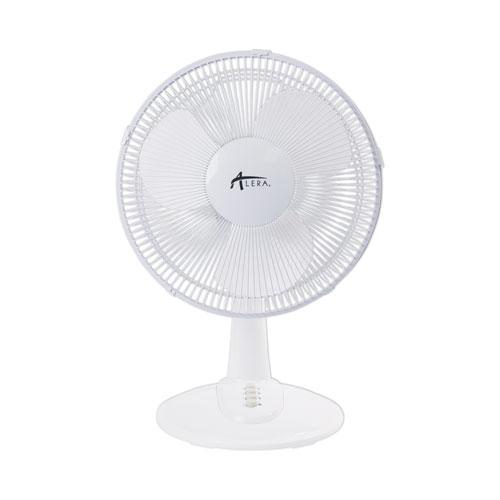 12" 3-Speed Oscillating Desk Fan, Plastic, White. Picture 1