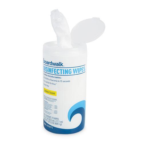 Disinfecting Wipes, 7 x 8, Lemon Scent, 75/Canister, 6 Canisters/Carton. Picture 5