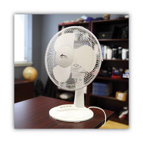 12" 3-Speed Oscillating Desk Fan, Plastic, White. Picture 4