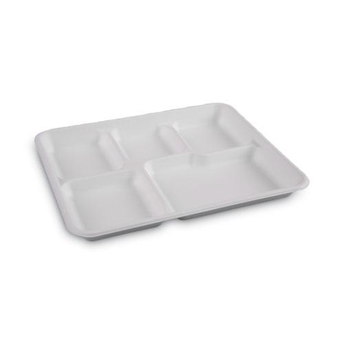 Bagasse Dinnerware, 5-Compartment Tray, 10 x 8, White, 500/Carton. Picture 3